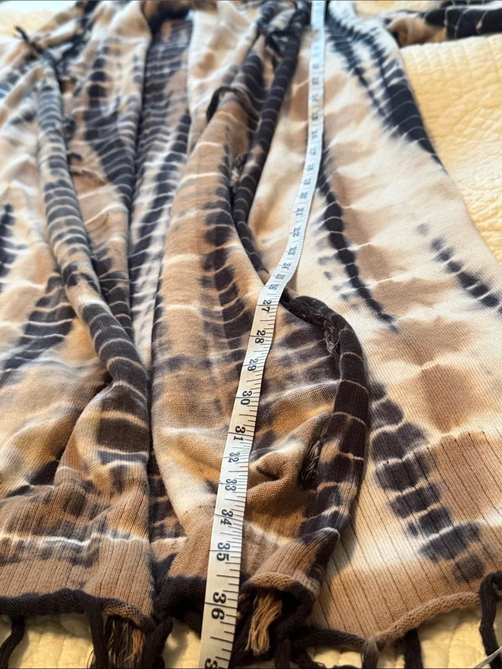 Soft Surroundings Ink Blue Tan & White Tie-Dye Fringe Open Cardigan/Dress small